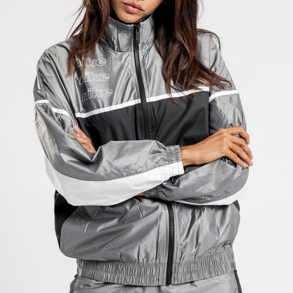 Nike Plus Size Women's Silver And Black Oversized Bomber Jacket Sz 1x